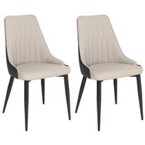 Kit 2 Cadeiras de Jantar Estofada Torino Design Italiano Costuras Geométricas Base em Metal - Bege/Cinza Escuro