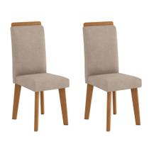 kit 2 cadeiras de jantar estofadas com pé palito de madeira cor caramelo