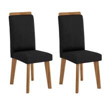 kit 2 cadeiras de jantar estofadas com pé palito de madeira cor preto