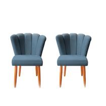 Kit 2 Cadeiras De Jantar Estofadas Reforçada Decorativa Pétala Suede Azul Marinho