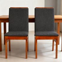 Kit 2 Cadeiras de Jantar Estofadas Veneza Madeira Maciça Eucalipto com Tecido Linho Sala Cozinha