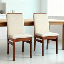 Kit 2 Cadeiras de Jantar Estofadas Veneza Madeira Maciça Eucalipto com Tecido Linho Sala Cozinha
