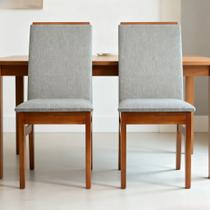 Kit 2 Cadeiras de Jantar Estofadas Veneza Madeira Maciça Eucalipto com Tecido Linho Sala Cozinha