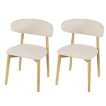 Kit 2 Cadeiras de Jantar Frida Base Madeira Assento Estofado de Linho Cinza Claro para Sala de Estar Área Gourmet