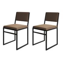 Kit 2 Cadeiras de Jantar Industrial Assento Estofado Veludo Marrom Isa