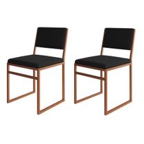 Kit 2 Cadeiras de Jantar Industrial Isa Assento Estofado Veludo Preto Base Cobre