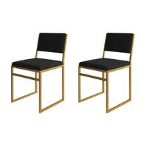 Kit 2 Cadeiras de Jantar Industrial Isa Assento Veludo Preto Base Dourado