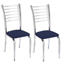 Kit 2 Cadeiras de Jantar Lara cromada para cozinha Assento material sintético Azul Marinho - Aurora Line Kit 2 Cadeiras de Jantar Lara cromada para cozinha Assento material sintético Azul Marinho - Aurora Line