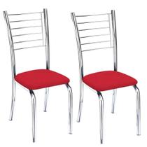 Kit 2 Cadeiras de Jantar Lara cromada para cozinha Assento material sintético vermelho - Aurora Line