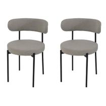 Kit 2 Cadeiras de Jantar Linho Cinza Camelia com Encosto Curvo Base Preta Moderna para Sala e Cozinha