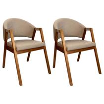 Kit 2 Cadeiras de Jantar Madeira Maciça Amêndoa Ravena Estofada Suede Bege CCS