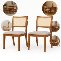 Kit 2 Cadeiras de Jantar Madeira Maciça Estofadas Linho Bege com Tela Sextavada Premiere Kit 2 Cadeiras de Jantar Madeira Maciça Estofadas Linho Bege com Tela Sextavada Premiere