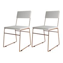 Kit 2 Cadeiras de Jantar Málaga material sintético Base Cobre para Mesa Sala Cozinha e Decoração - Cobre/branco