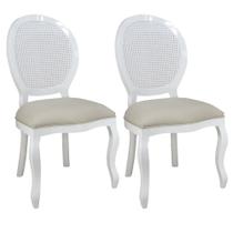 Kit 2 Cadeiras de Jantar Medalhão com Tela Branco e Linho Bege