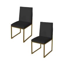 Kit 2 Cadeiras de Jantar Metálica Dourado com Suede Preto Garden - Mafer