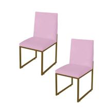 Kit 2 Cadeiras de Jantar Metálica Dourado com Suede Rosa Bebê Garden - Mafer