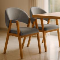 Kit 2 Cadeiras de Jantar Noah com Braço Madeira Maciça Linho Estofada