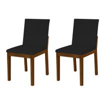 Kit 2 Cadeiras de Jantar Pérola Estofado Liso Veludo Preto Base Madeira Maciça Imbuia