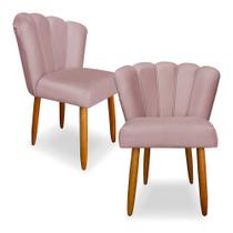 Kit 2 Cadeiras de Jantar Pétala Estofada Pés Palito Veludo Rosê Claro - Montanaris Decor