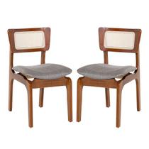 Kit 2 Cadeiras de Jantar Portugal em Madeira Imbuia Tela Rattan Linho Cinza L55 Kit 2 Cadeiras de Jantar Portugal em Madeira Imbuia Tela Rattan Linho Cinza L55