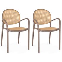 Kit 2 Cadeiras de Jantar Roma com Braço para Sala e Cozinha - Marrom Claro