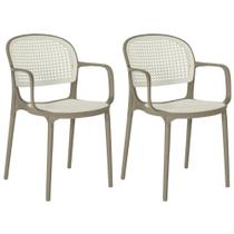 Kit 2 Cadeiras de Jantar Roma Prática com Braços para Sala e Cozinha - Branco/Cinza Escuro