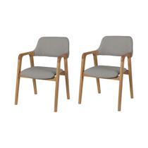 Kit 2 Cadeiras de Jantar Ruth Estrutura em Madeira Maciça Estilo Retrô Linho Cinza