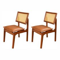Kit 2 Cadeiras de Madeira 100% Maciça Tauari e Rattan Natural com Assento Estofado Daren Li
