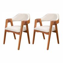 Kit 2 Cadeiras de Madeira 100% Maciça Tauari, Estofada e Braço em Couro Original Bélgica