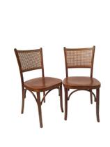 Kit 2 Cadeiras de Madeira Maciça com Encosto em Telinha e Assento em Madeira Lisboa Castanho
