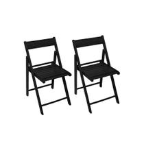 Kit 2 Cadeiras de Madeira Maciça Preto Dobrável Para Bar