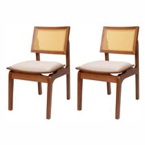Kit 2 Cadeiras de Madeira Maciça Tauari e Rattan Natural Assento Estofado Daren Living Outdoor Espre Kit 2 Cadeiras de Madeira Maciça Tauari e Rattan Natural Assento Estofado Daren Living Outdoor Espre