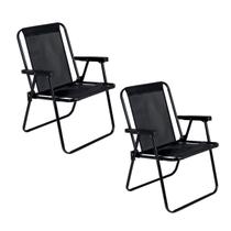 Kit 2 Cadeiras de Praia Alta Dobrável Aço Preto 110Kg - 2059 Mor Kit 2 Cadeiras de Praia Alta Dobrável Aço Preto 110Kg - 2059 Mor