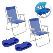 Kit 2 Cadeiras De Praia Alta em Alumínio e Mesinha Lateral