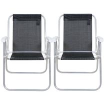 Kit 2 Cadeiras de Praia Alta Lazy Alumínio Preto Sannet 23507 Bel