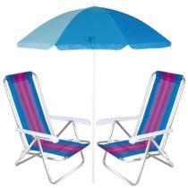 Kit 2 Cadeiras de Praia Aluminio + Guarda-sol 1,50 Mor