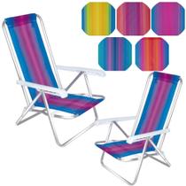 Kit 2 Cadeiras de Praia Aluminio Reclinavel 4 Posicoes Mor