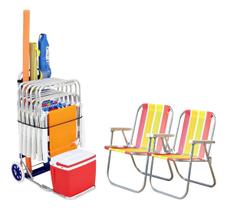 Kit 2 Cadeiras De Praia + Carrinho De Mesa Com Avanço Bel