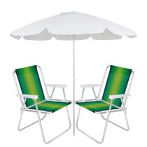Kit 2 Cadeiras de Praia em Aluminio + Guarda Sol Bagum 2 M Branco Aluminio