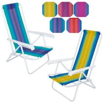 Kit 2 Cadeiras de Praia Reclinavel 4 Posicoes Aco Cores Sortidas Mor