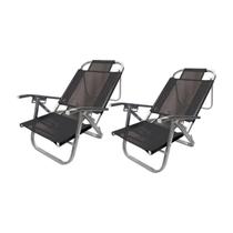 Kit 2 Cadeiras de Praia Reclinável 5 Posições Preta Verão Botafogo