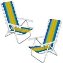 Kit 2 Cadeiras De Praia Reclinável 8 Posições Amarela Mor