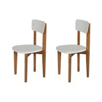 Kit 2 Cadeiras de Restaurante Elisa em Madeira Maciça Assento Suede Off White