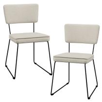Kit 2 Cadeiras Decorativa Estofada Para Sala Jantar Base Aço Allana L02 Linho Champagne - Lyam Decor
