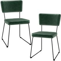Kit 2 Cadeiras Decorativa Estofada Sala De Jantar Base Aço Allana L02 Facto Verde Musgo - Lyam Decor
