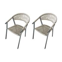 Kit 2 Cadeiras Decorativa Joana em Corda Náutica e Base em Alumínio Cinza/areia