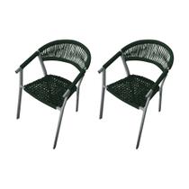 Kit 2 Cadeiras Decorativa Joana em Corda Náutica e Base em Alumínio Cinza/verde Musgo