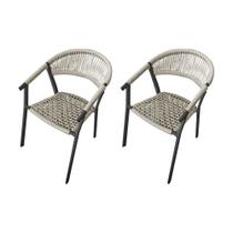 Kit 2 Cadeiras Decorativa Joana em Corda Náutica e Base em Alumínio Preta / Areia