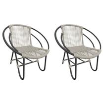 Kit 2 Cadeiras Decorativa Julia em Corda Náutica e Base em Alumínio Preta/ Areia