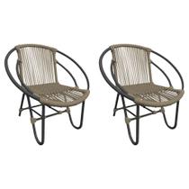 Kit 2 Cadeiras Decorativa Julia em Corda Náutica e Base em Alumínio Preta/ Rami